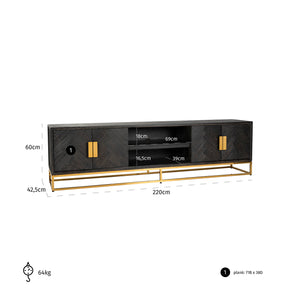 Richmond TV-dressoir Blackbone gold 4-deuren 220 (Black rustic)