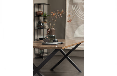WOOOD Exclusive Jimmy Eettafel Noten 200x90 X-poot Metaal Zwart