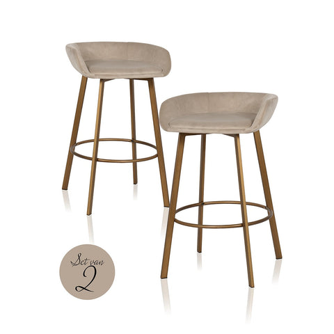 Image of Richmond Barstoel Cressida low back khaki velvet (set of 2) (Quartz Khaki 903)