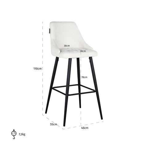 Image of Richmond Bar stoel Brooke white unicorn (set van 2) (Unicorn 02 white)
